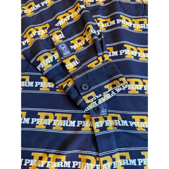 Phat Farm Mens XL Button-Up 90’s Y2K Hip Hop Shirt Yellow & Black Graphic Print - Picture 2 of 8